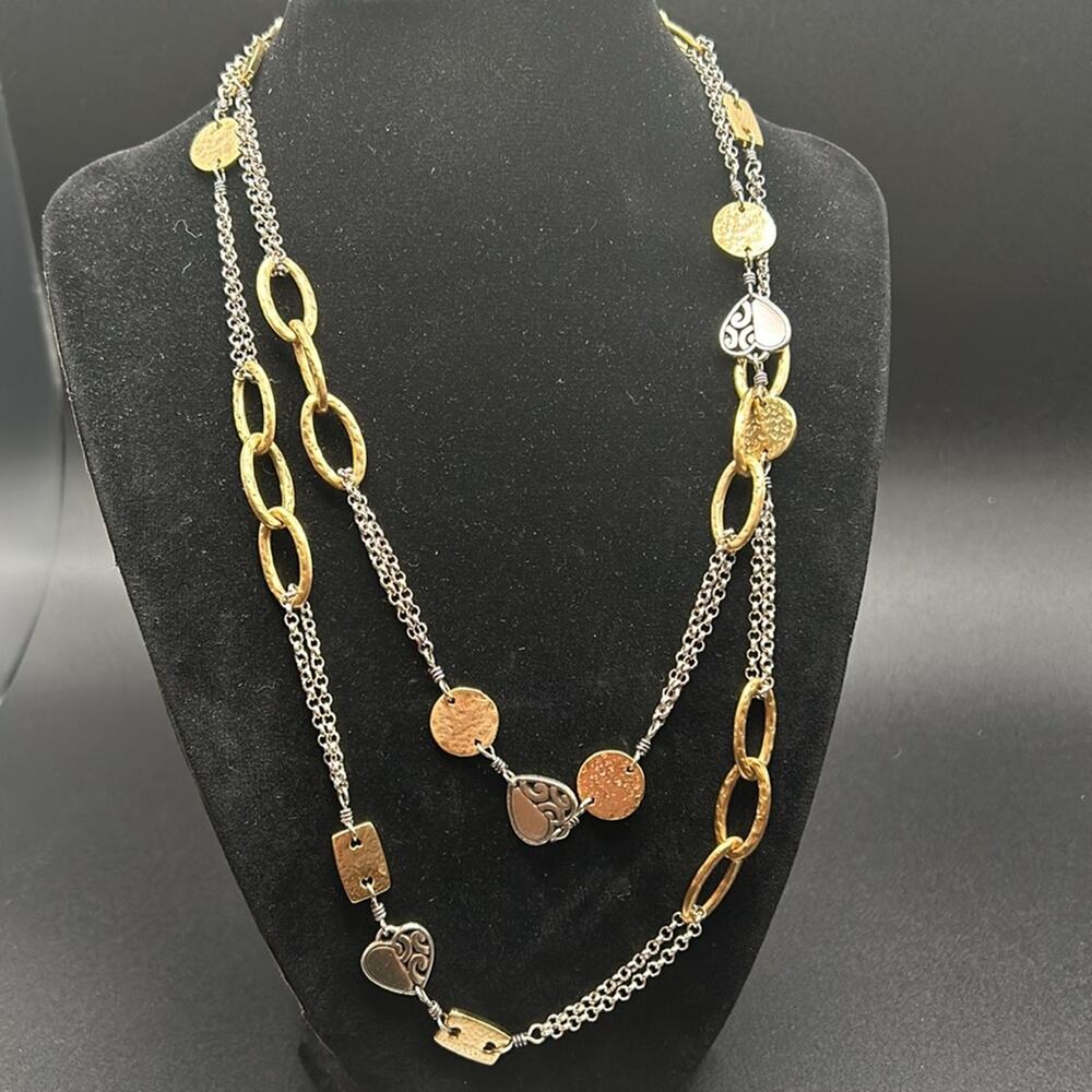 Brighton Deci Long Necklace #355 two tone gold silver tone hearts 38-40”